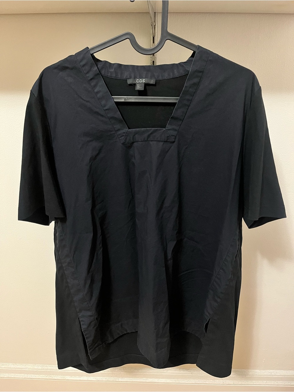 COS Black V-Neck Short Sleeve Shirt
